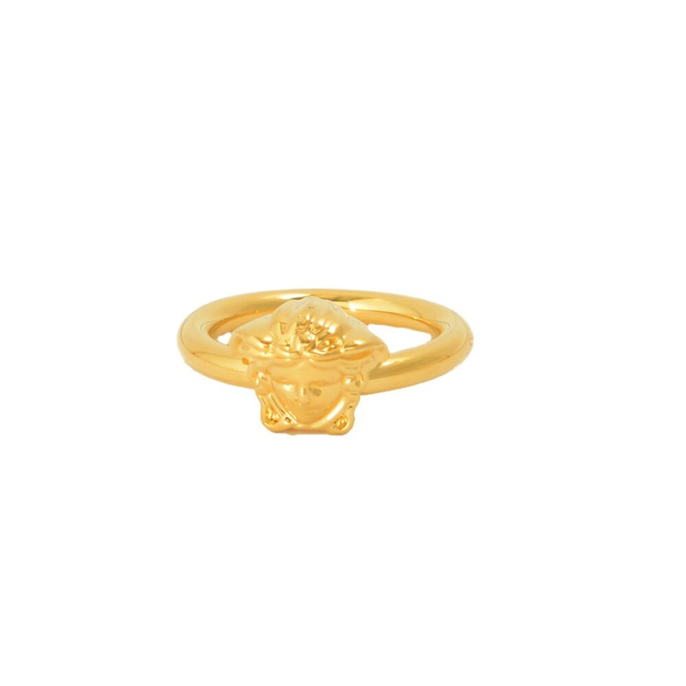 Versace Gold Color Metal Medusa Head Statement Ring Sz 29